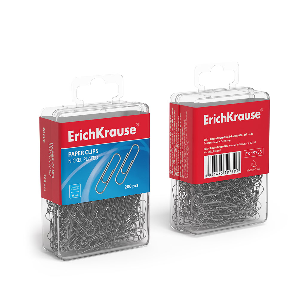 Paper clips nickel plated ErichKrause 28mm (plastic box 200 pcs)