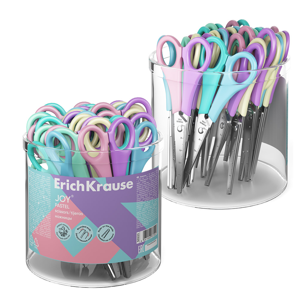 Scissors ErichKrause JOY® Pastel, 13.5 cm, assorted (blister