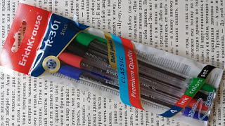 Ручка шариковая ErichKrause® R-301 Classic Stick 1.0, цвет чернил: синий, черный, красный, зеленый…