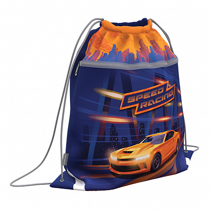 Мешок для обуви ErichKrause с карманом на молнии 500x410мм Sport Car