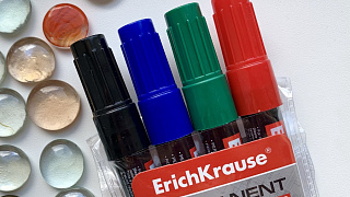 Перманентный маркер ErichKrause® P-200, цвет чернил: черный, синий, красный, зеленый (в футляре по…