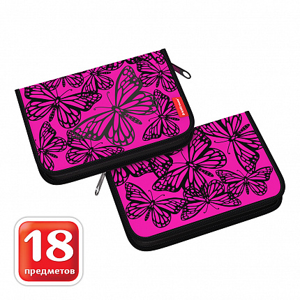 Пенал-книжка с наполнением ErichKrause® 135x205x30мм Velvet Butterflies